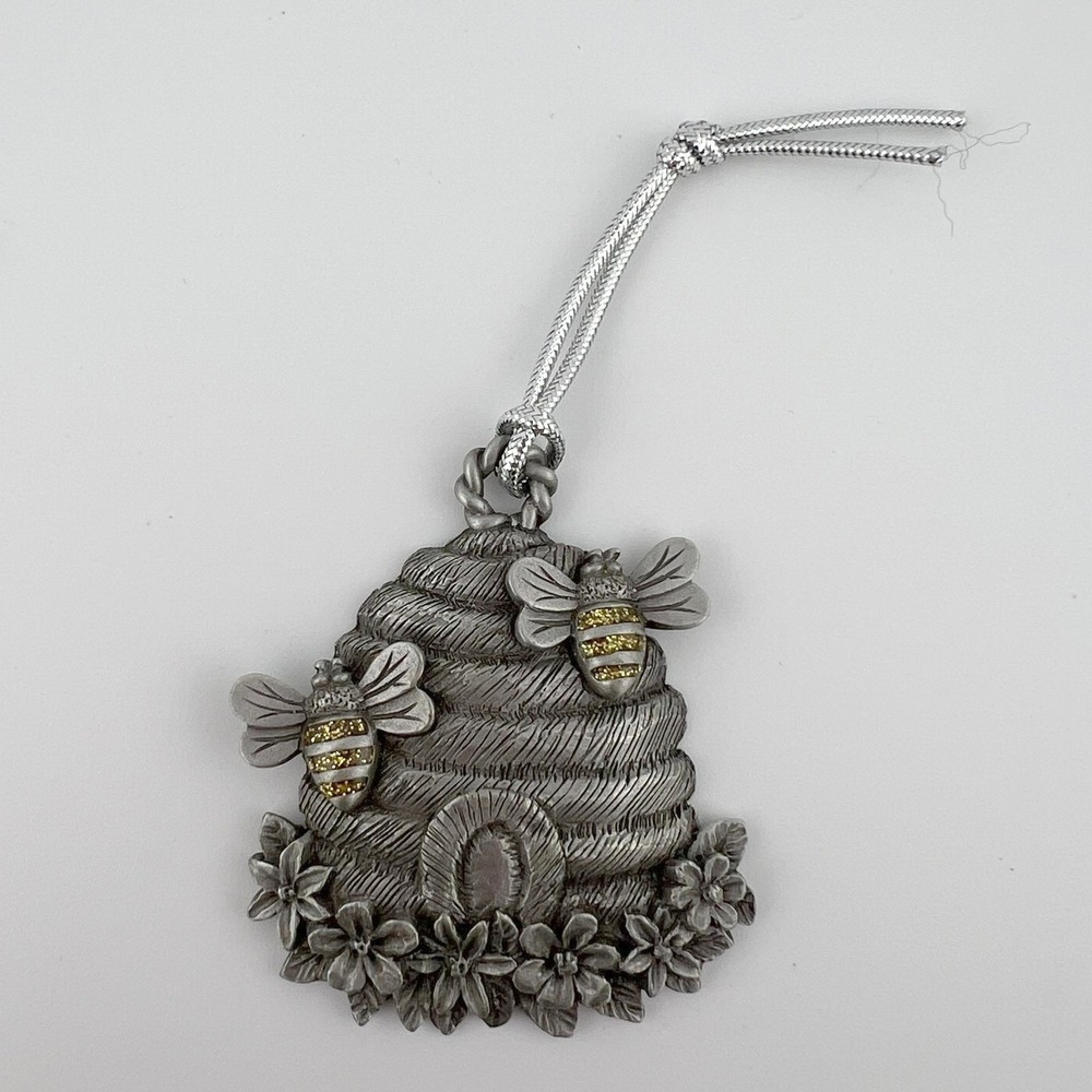 Gloria Duchin Beehive Ornament Pewter Finish w/ Bees 2003 Hanging Decor